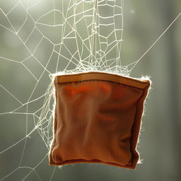 A beautifully crafted pocket with intricate spider webs woven around it, showcasing fine details of the fabric and texture