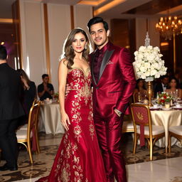 A stylish couple at a fashionable party, showcasing elegance in their attire