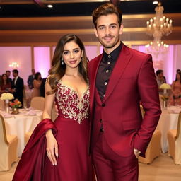 A stylish couple at a fashionable party, showcasing elegance in their attire
