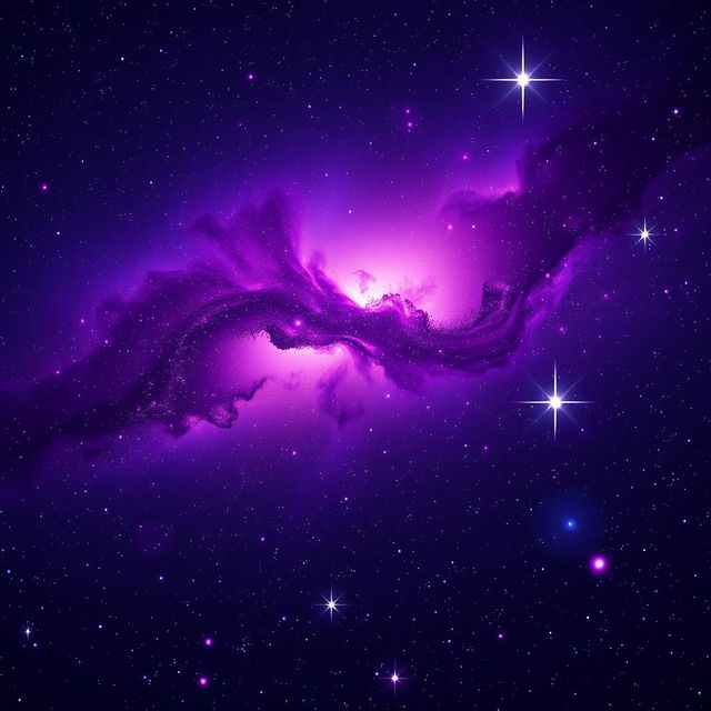 A stunning purple galaxy sky filled with swirling nebulae and sparkling stars