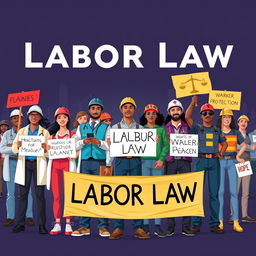 An artistic representation of the concept of labor law focusing on workers' rights and protections