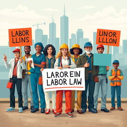 An artistic representation of the concept of labor law focusing on workers' rights and protections