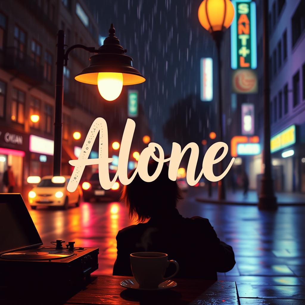 A vibrant and enticing YouTube thumbnail for a Lofi slowed song titled 'Alone'