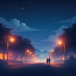 A vibrant, dreamy artwork depicting a serene night scene with an ethereal atmosphere