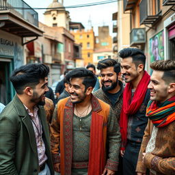 A group of Persian gay men, showcasing a range of styles and fashions, with distinct traditional Persian fashion influences