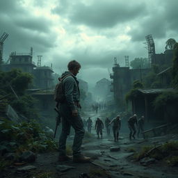 A haunting and atmospheric scene set in a world overrun by zombies