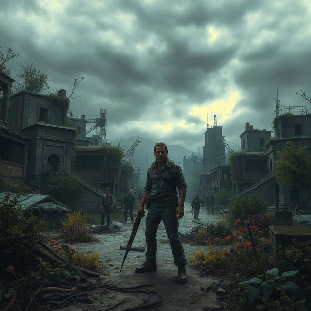 A haunting and atmospheric scene set in a world overrun by zombies