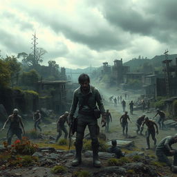 A haunting and atmospheric scene set in a world overrun by zombies