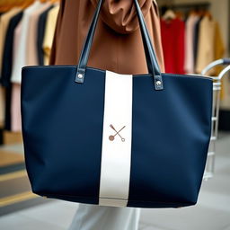 A stylish shopping bag designed for a cloth brand, featuring a modern and minimalistic aesthetic
