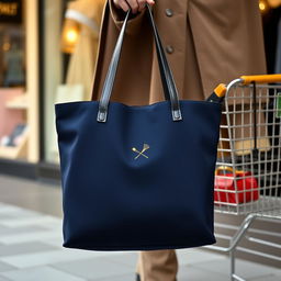 A stylish shopping bag designed for a cloth brand, featuring a modern and minimalistic aesthetic