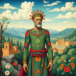 A unique depiction of the first human created in the style of traditional Iranian art