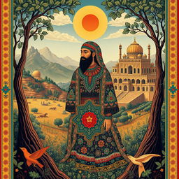 A unique depiction of the first human created in the style of traditional Iranian art