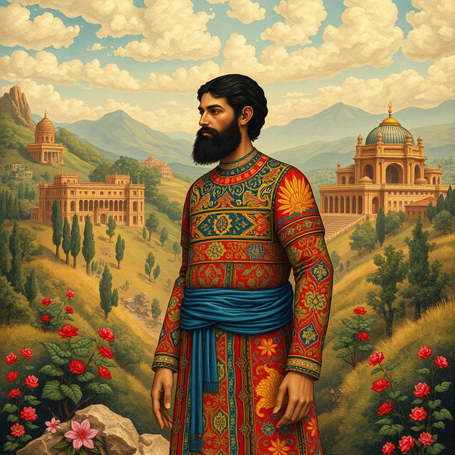 A unique depiction of the first human created in the style of traditional Iranian art