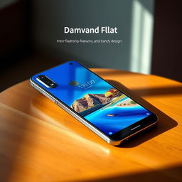 A sleek and modern smartphone design called Damavand Flat, showcasing its Iranian flagship features
