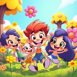 A vibrant cartoon image depicting a lively scene with bright colors and exaggerated features
