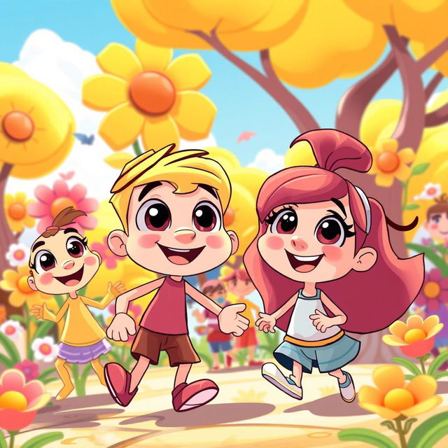 A vibrant cartoon image depicting a lively scene with bright colors and exaggerated features