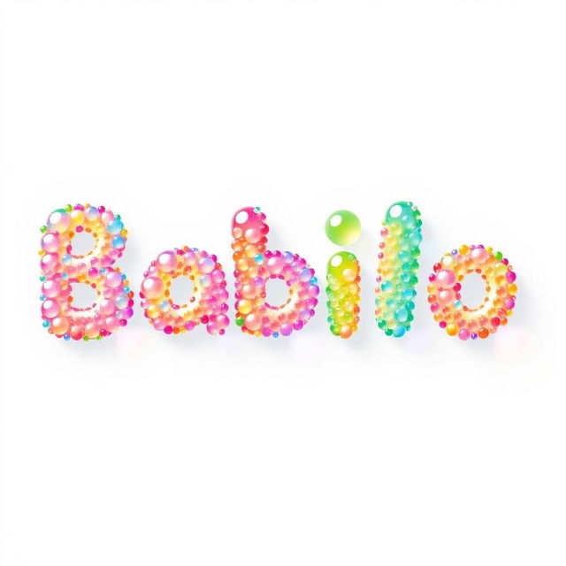 A whimsical and playful logo featuring the word 'Babilo' crafted from tiny, colorful soap bubbles