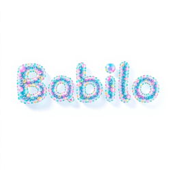 A whimsical and playful logo featuring the word 'Babilo' crafted from tiny, colorful soap bubbles