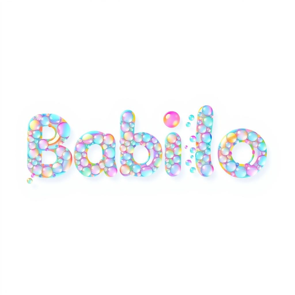 A whimsical and playful logo featuring the word 'Babilo' crafted from tiny, colorful soap bubbles