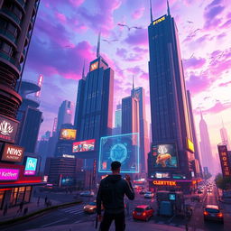 A vibrant digital artwork showcasing a futuristic cityscape in the world of FiveM, incorporating elements from the RedEngine modification
