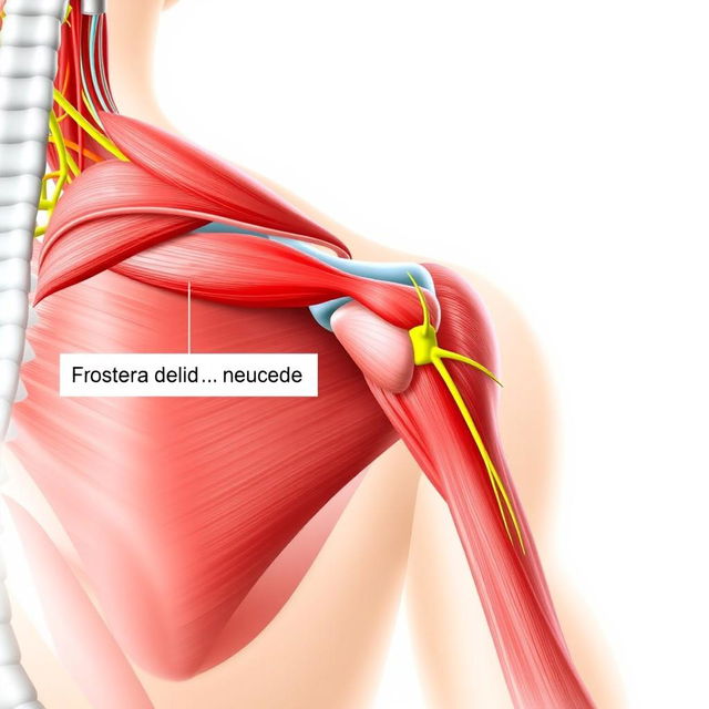 A detailed anatomical illustration of the posterior deltoid nerve in a human shoulder