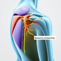 A detailed anatomical illustration of the posterior deltoid nerve in a human shoulder
