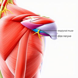 A detailed anatomical illustration of the posterior deltoid nerve in a human shoulder