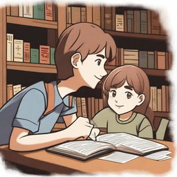 An image depicting a boy engrossed in reading a book, smiling gently, and a girl diligently writing a book, her face a picture of concentration