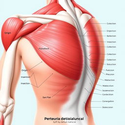 A highly detailed anatomical illustration of the posterior deltoid muscle, clearly labeled with anatomical terms