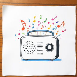A beautifully illustrated radio, symbolizing communication and entertainment, set against a white paper background
