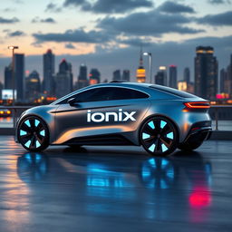A sleek and futuristic car design featuring the brand name 'Ionix' prominently displayed