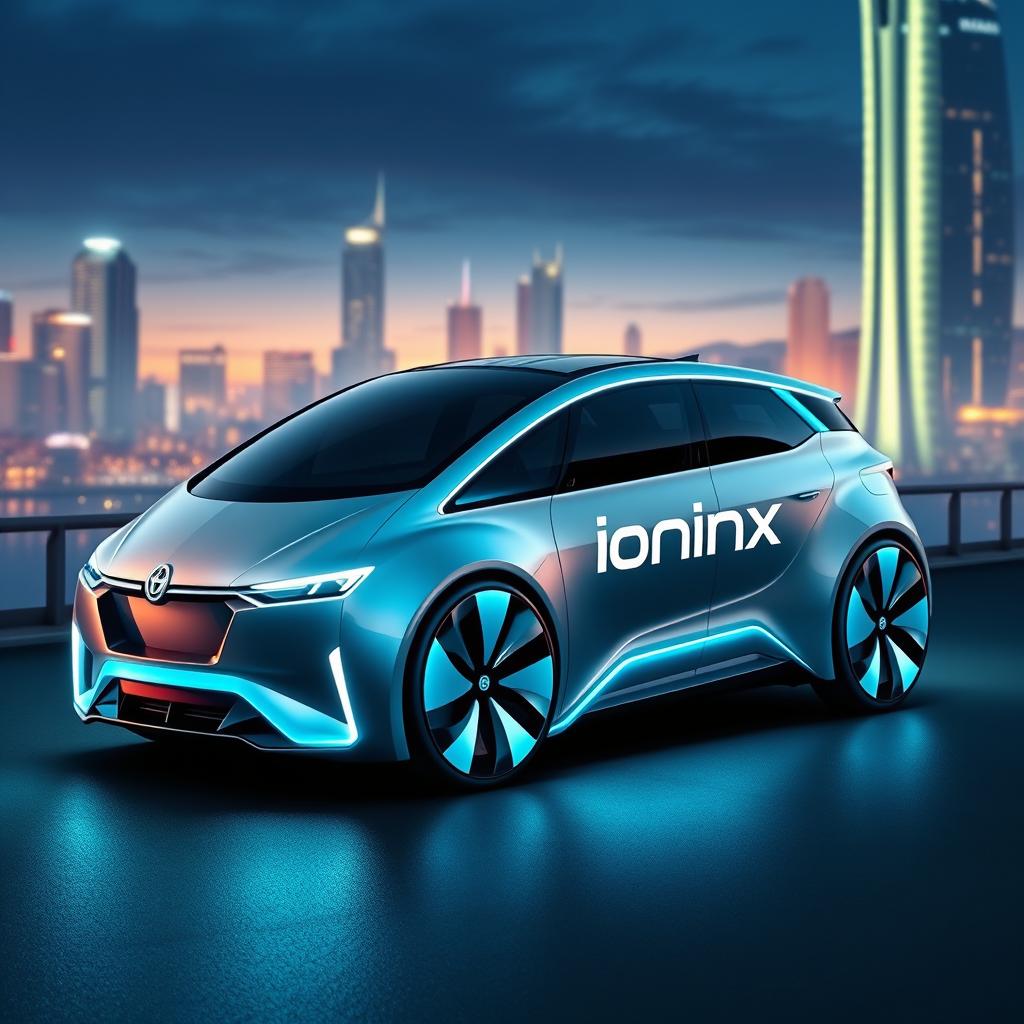 A sleek and futuristic car design featuring the brand name 'Ionix' prominently displayed
