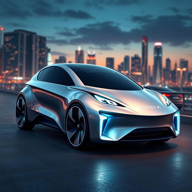 A sleek and futuristic car design featuring the brand name 'Ionix' prominently displayed