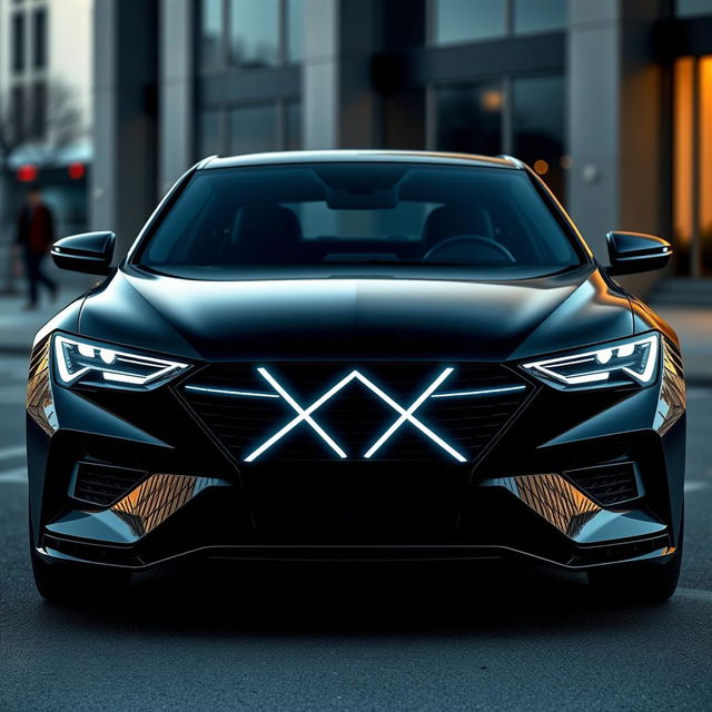 A contemporary and elegant car design with a focus on avant-garde aesthetics, featuring a sleek black exterior with a smooth, sporty finish