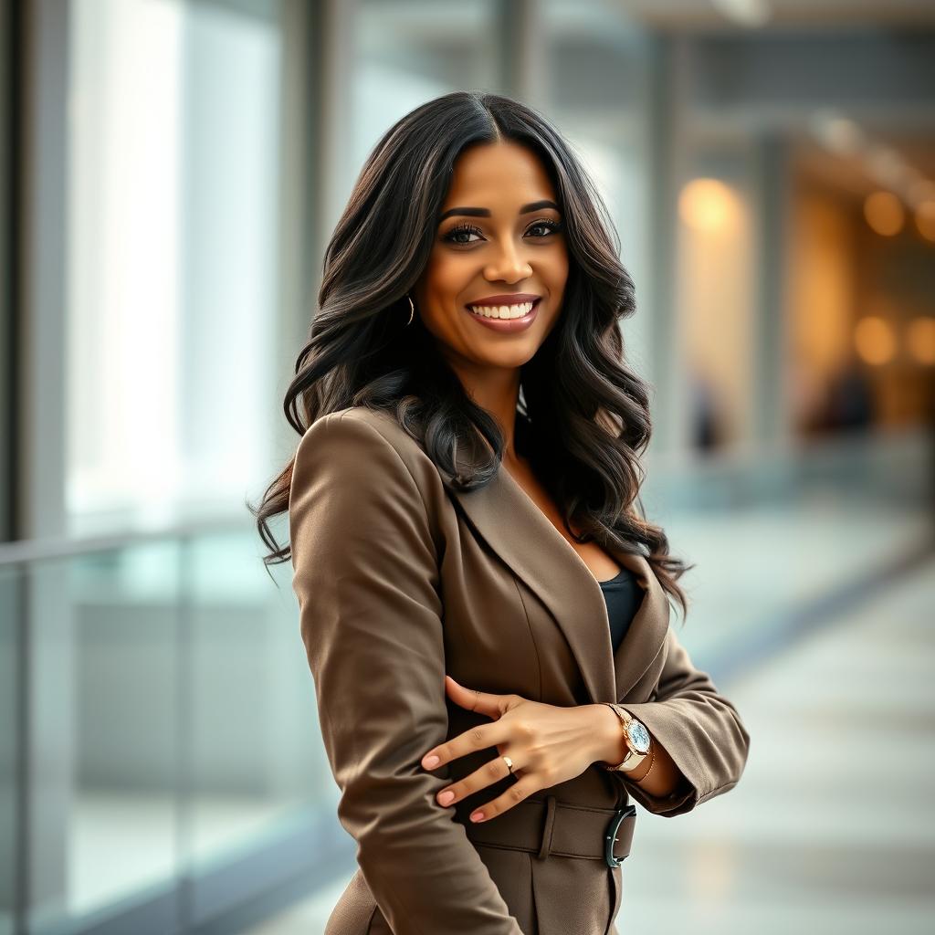 A beautiful and sexy model inspired by Kamala Harris, showcasing a dignified and confident posture