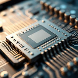 A close-up, high-resolution illustration of a CPU chip showcasing its intricate design and detailed circuitry