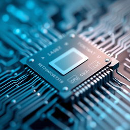 A close-up, high-resolution illustration of a CPU chip showcasing its intricate design and detailed circuitry