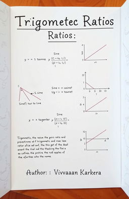 A visually appealing math project presentation focusing on trigonometric ratios, with diagrams and graphs illustrating sine, cosine, and tangent in a clear and educational style