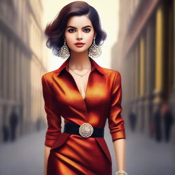 A high-quality digital art image, showcasing a young woman with a confident stance