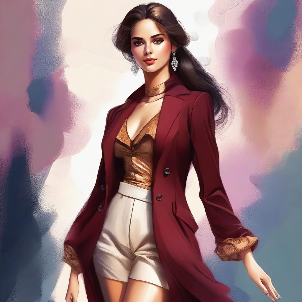 A high-quality digital art image, showcasing a young woman with a confident stance