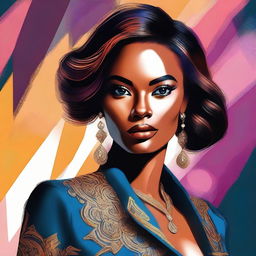 A digital art piece showcasing a stylish and confident woman