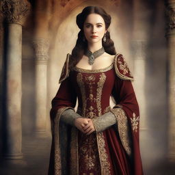 A digital art of a confident woman in medieval attire