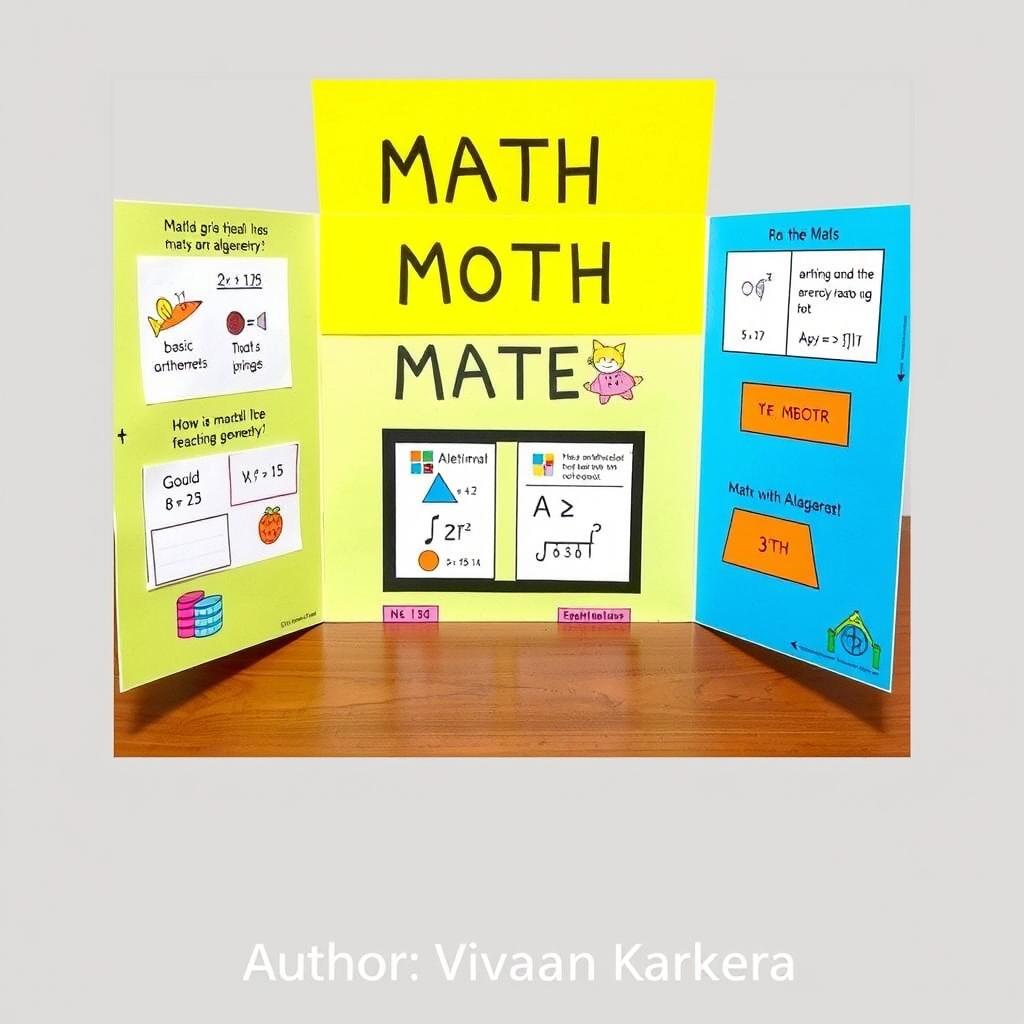 A simple and creative math project presentation showcasing vibrant visuals and interactive elements, featuring mathematical concepts like basic arithmetic, geometry, or algebra