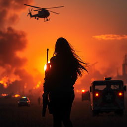 An intense, cinematic scene depicting a war or disaster