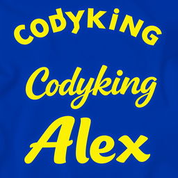 A stylish and trendy t-shirt design featuring the names "Codyking" and "Alex" in bold, modern typography