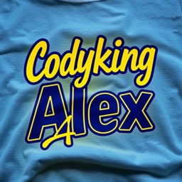 A stylish and trendy t-shirt design featuring the names "Codyking" and "Alex" in bold, modern typography