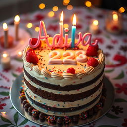 A beautifully decorated birthday cake featuring the name 'Adiva' elegantly written in vibrant icing on the top