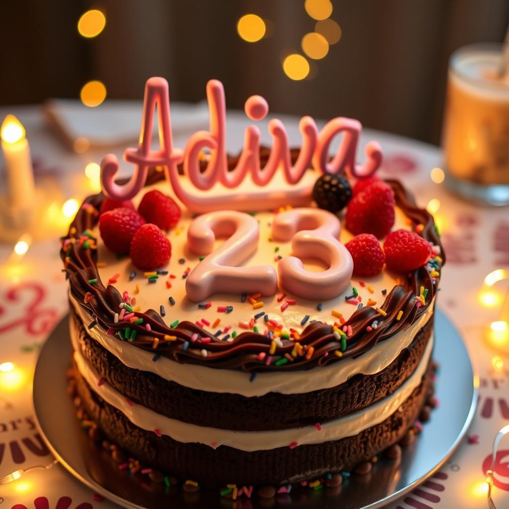 A beautifully decorated birthday cake featuring the name 'Adiva' elegantly written in vibrant icing on the top