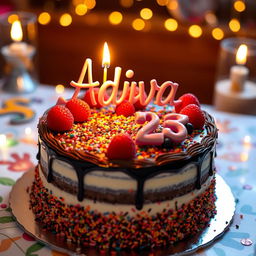A beautifully decorated birthday cake featuring the name 'Adiva' elegantly written in vibrant icing on the top