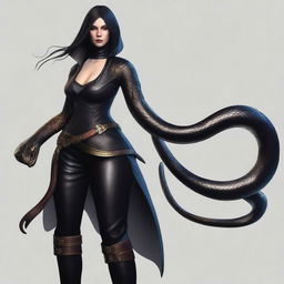 A high-resolution digital art image showcasing a half-snake female warlock